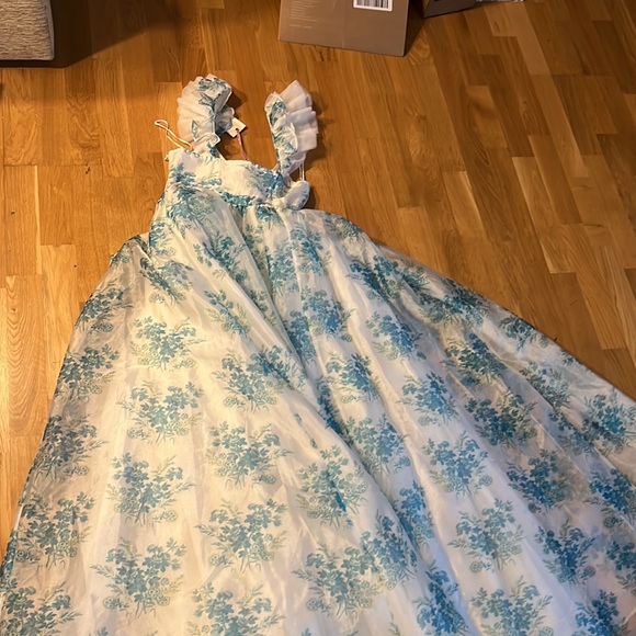 NWT Loveshackfancy Blue Macron Floral tulle maxi Gown - Picture 15 of 16